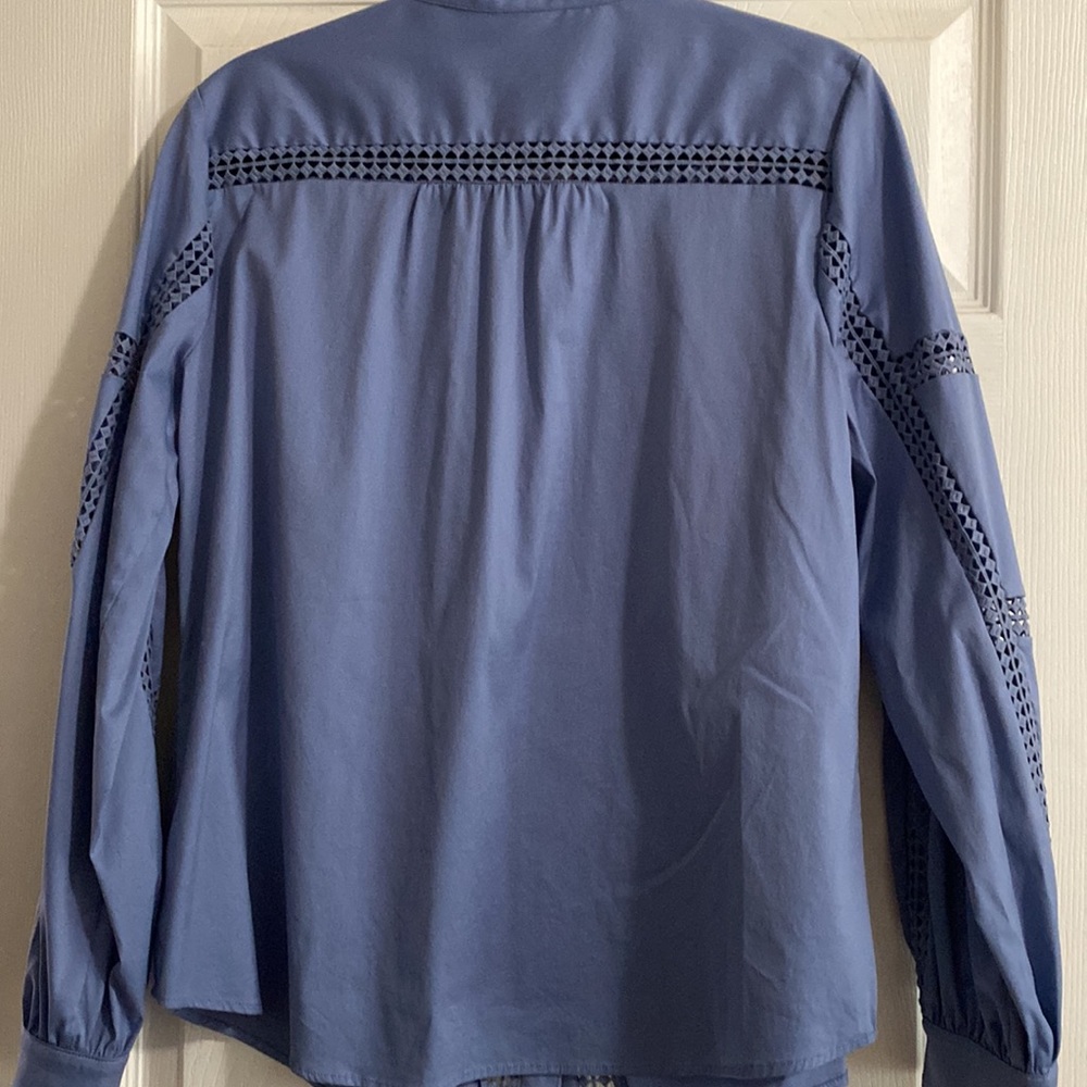 White House Black Market Embroidered Poplin Shirt, Button Down, Denim Blue, L - Picture 6 of 6